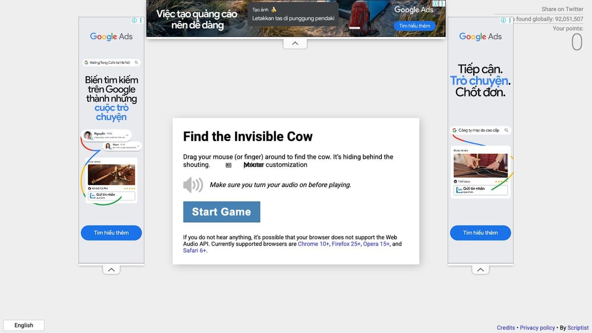 Find the Invisible Cow website